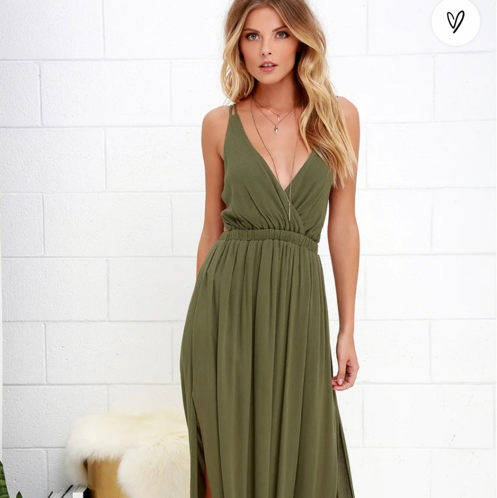 Lulu's Lost in Paradise Olive Green Maxi